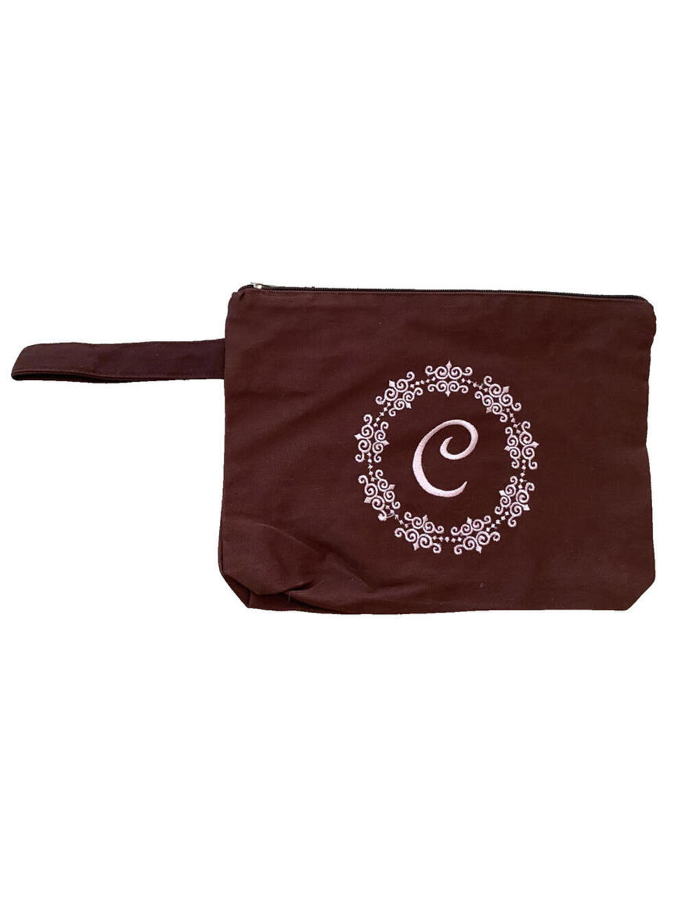 NEW Lily Juliet New York Brown Pink Monogram C Embroidered Pouch Case Bag